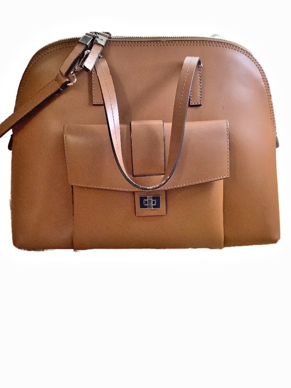 L. CREDI Tan Genuine Leather Italian Made Structured Satchel Bag Camel Handbag